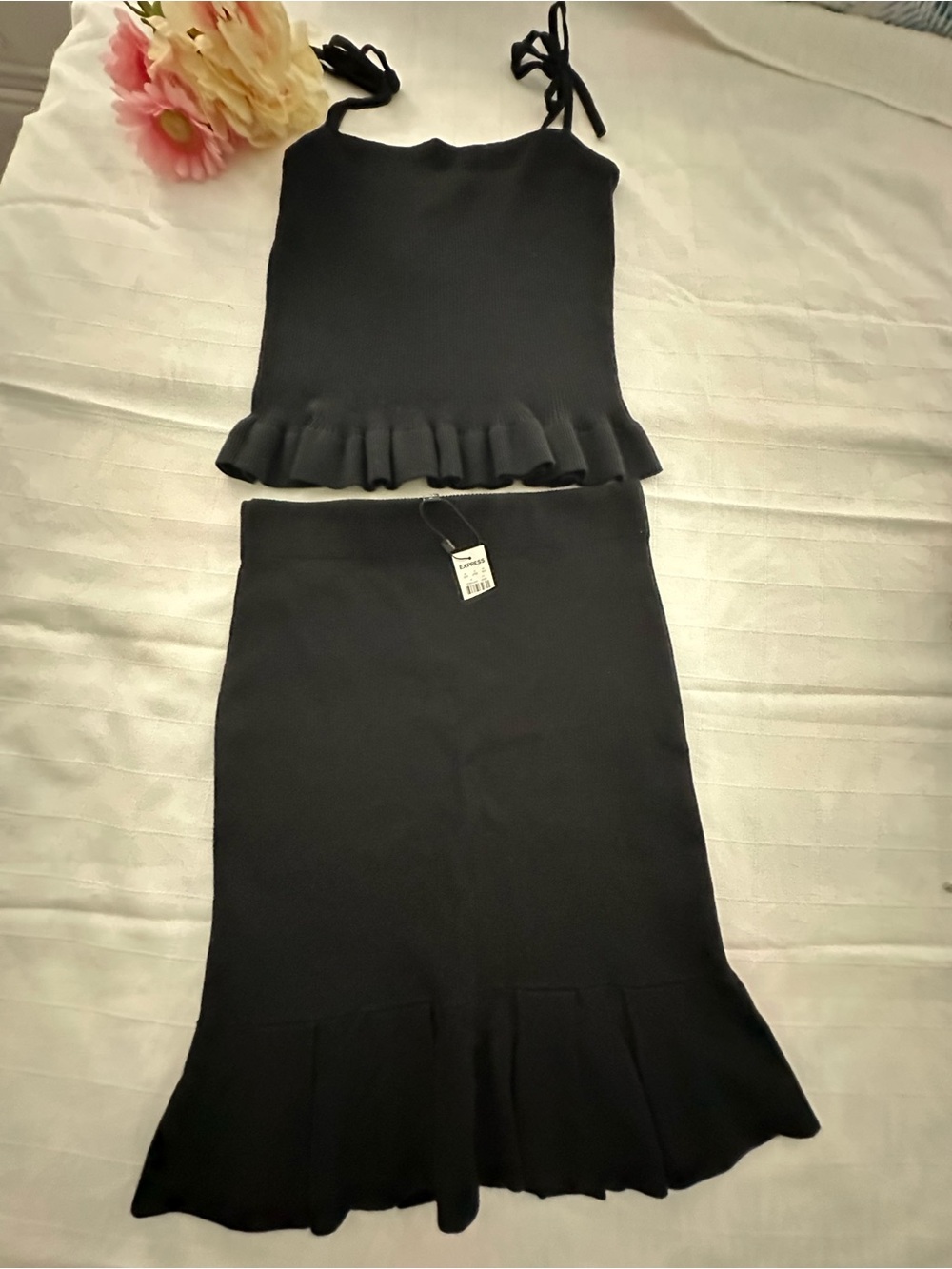 Express NWT Black Knit Ruffle Skirt Set